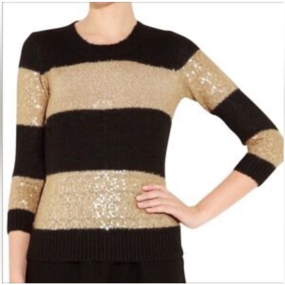J. Crew Wynter Sequin Pullover Sweater Black Tan Stripe Crew Neck Small - Picture 8 of 8